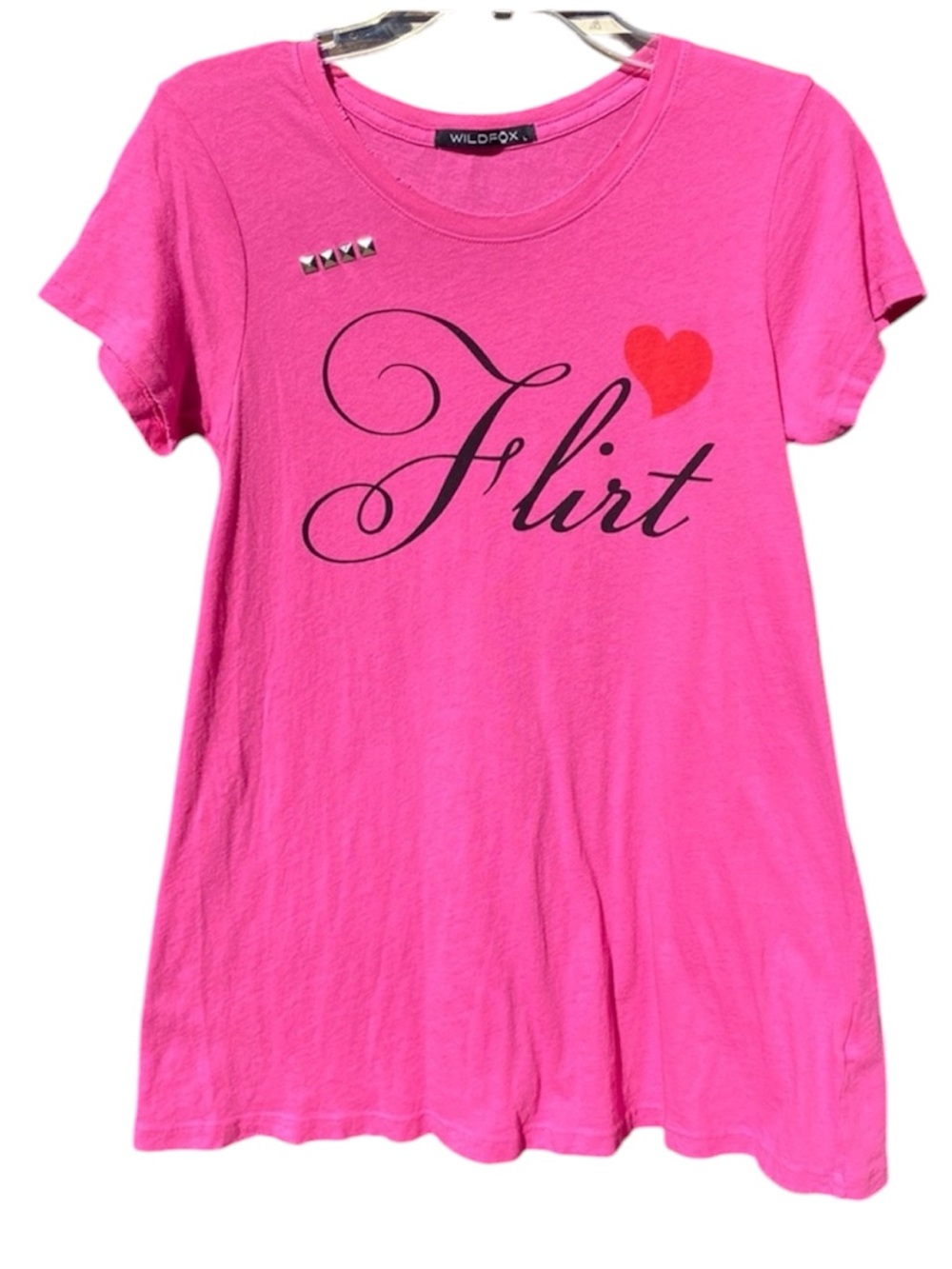 Wildfox Pink "Flirt" Studded Graphic Tee - Size L